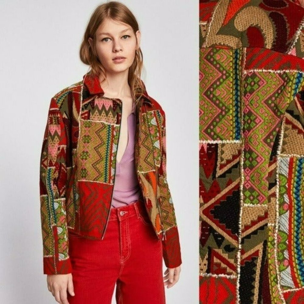Zara Patchwork Embroidered Moto Jacket - image 2